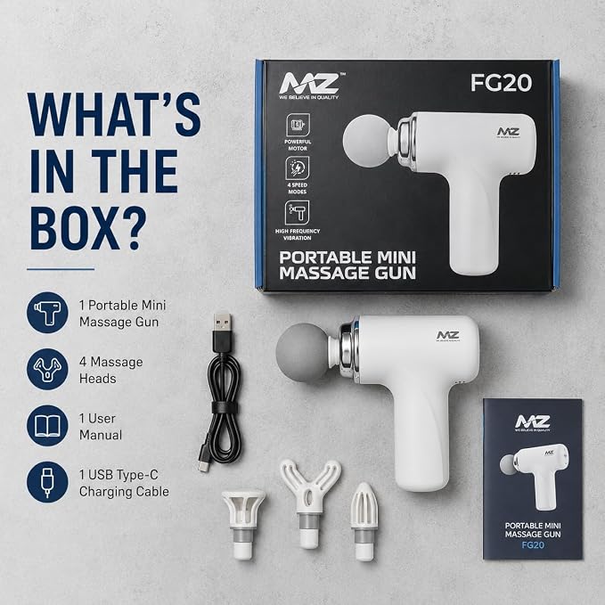 MZ FG20 Portable Mini Massage Gun for Deep Tissue Muscle Relaxation, 4 Speed Modes, Type-C Charging,for Neck, Back, Shoulder, Legs and Full Body